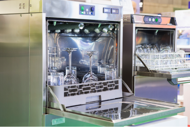 a pristine and clean commercial dishwasher in the kitchen a bc restaurant