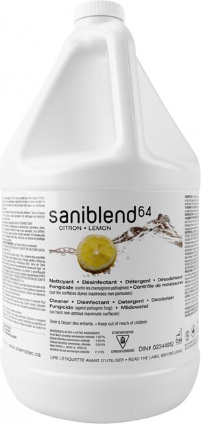 4 litre bottle of saniblend 64 used by haddon customers for cleaning many different areas and surfaces