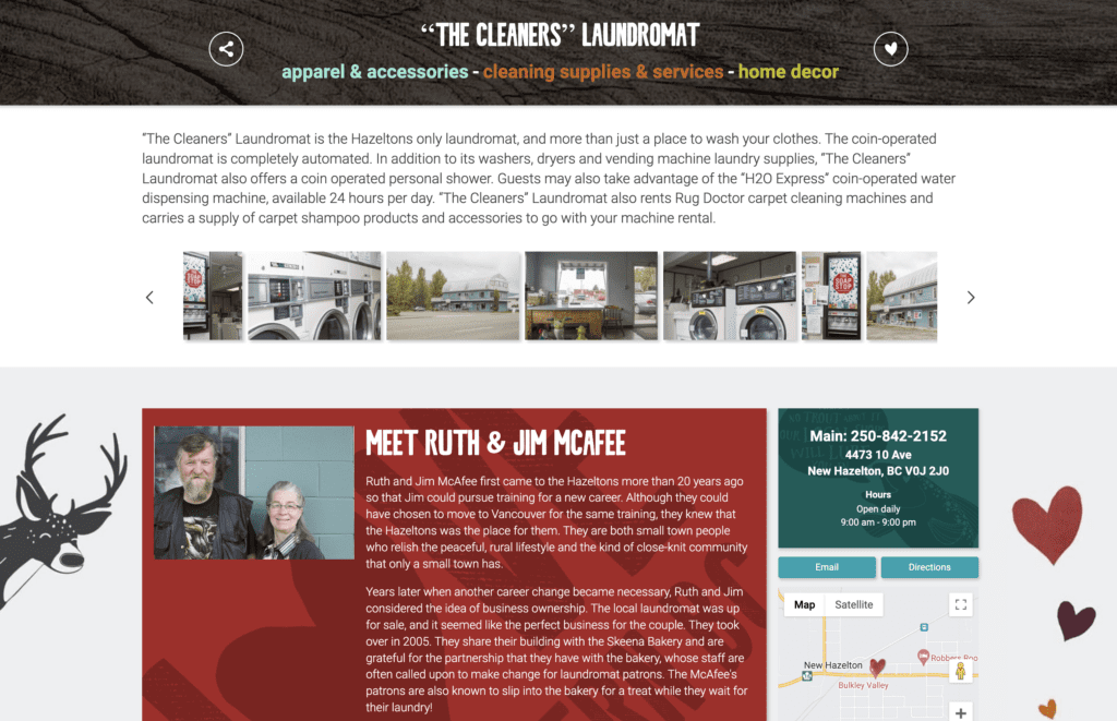 a screenshot of the new hazelton bc laundromat website publicity page that shows how social media can raise laundromat profits