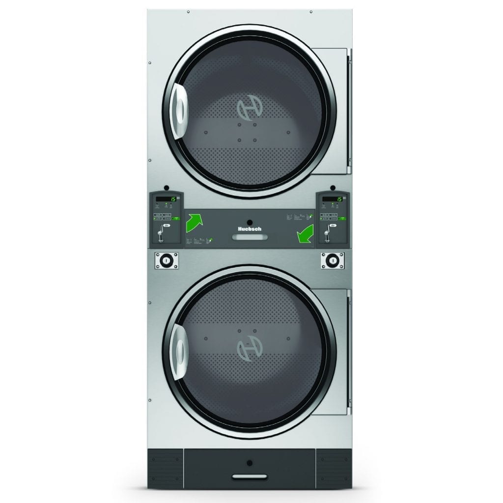 white huebsch double stacked dryer with vending slots